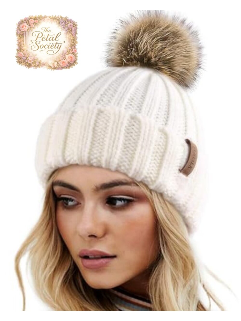 Womens Winter Knitted Beanie Hat Faux Fur Pom Warm Knit Skull Cap